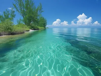 Crystal-clear Bahamian waters where stone crab claws are wild-caught