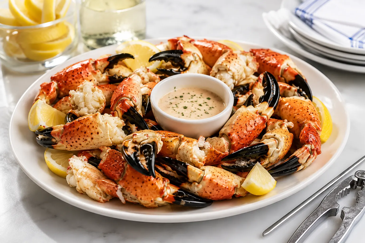 Cracking and serving fresh stone crab claws